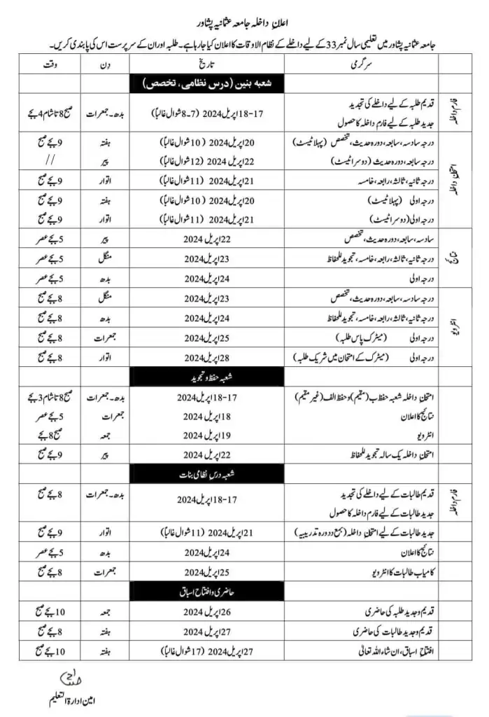 جامعہ بیت السلام تلہ گنگ میں داخلے کا طریقہ کار